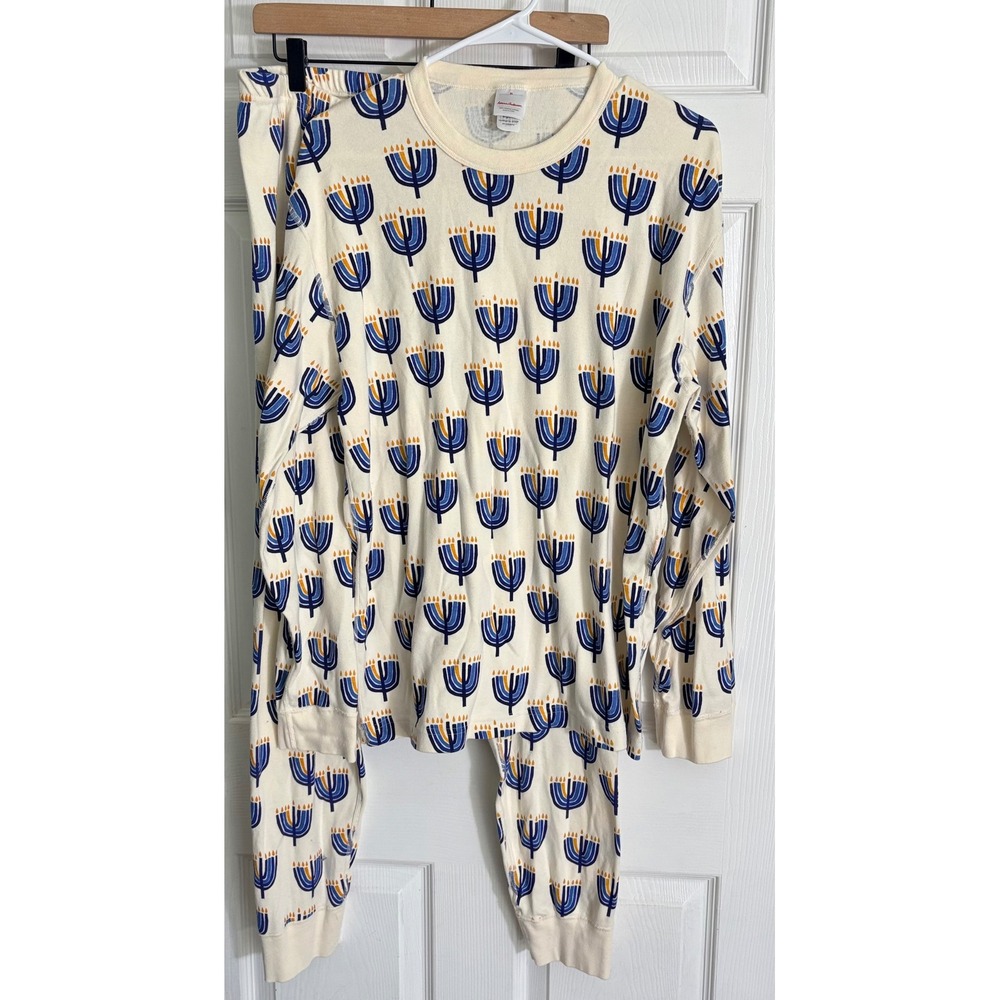 Hanna Andersson Pajama Set XL Cream Hanukkah Menorah Organic Cotton PJs